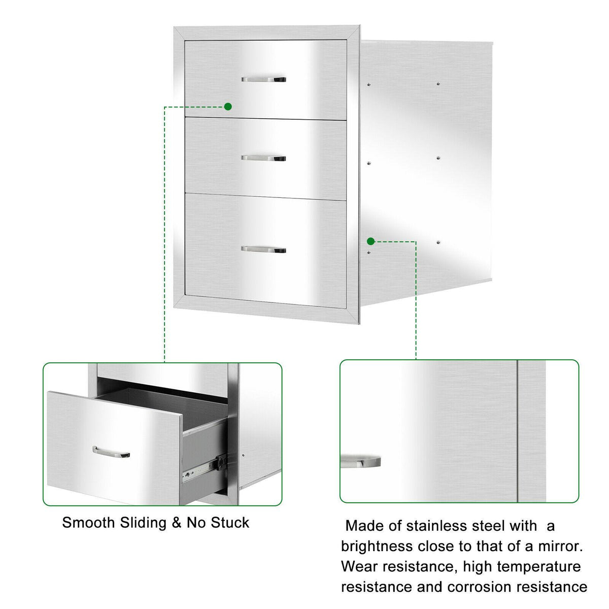 Outdoor Kitchen Triple Drawers 22.99" x 17.95" Stainless Steel BBQ Drawer