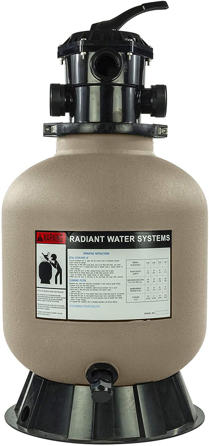 Rx Clear Radiant Sand Filter | for Above Ground Swimming Pools | 16 Inch Tank | 6-Position Valve | Comes with 1.5 Inch Threaded Connections | 110 Pound Sand Capacity | Up to 16,000 Gallons