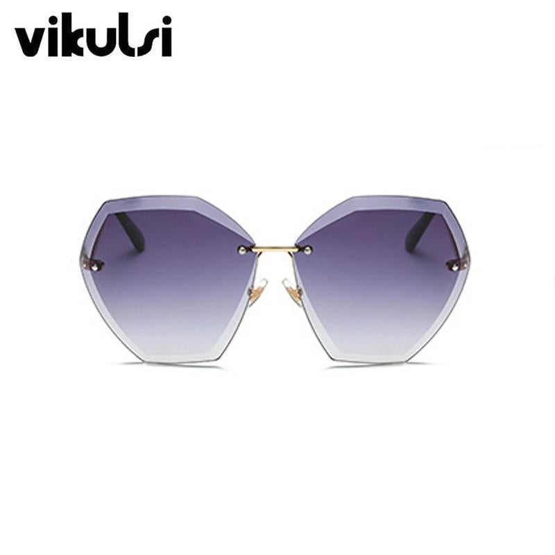 Sunglasses - Elegant Optics Rimless Lunette Femme Oversized Famous Brand Designer Lady Sunglasses