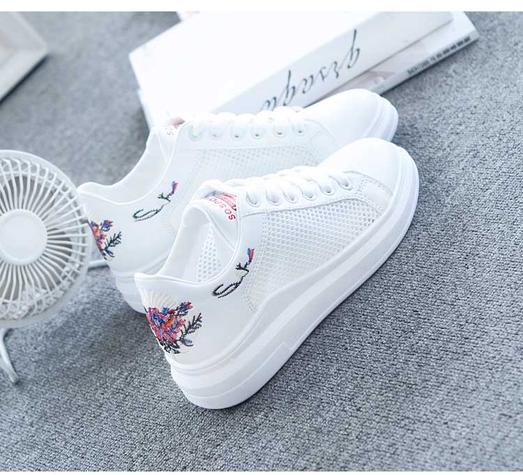 Embroidered Breathable Hollow Lace-Up Sneakers