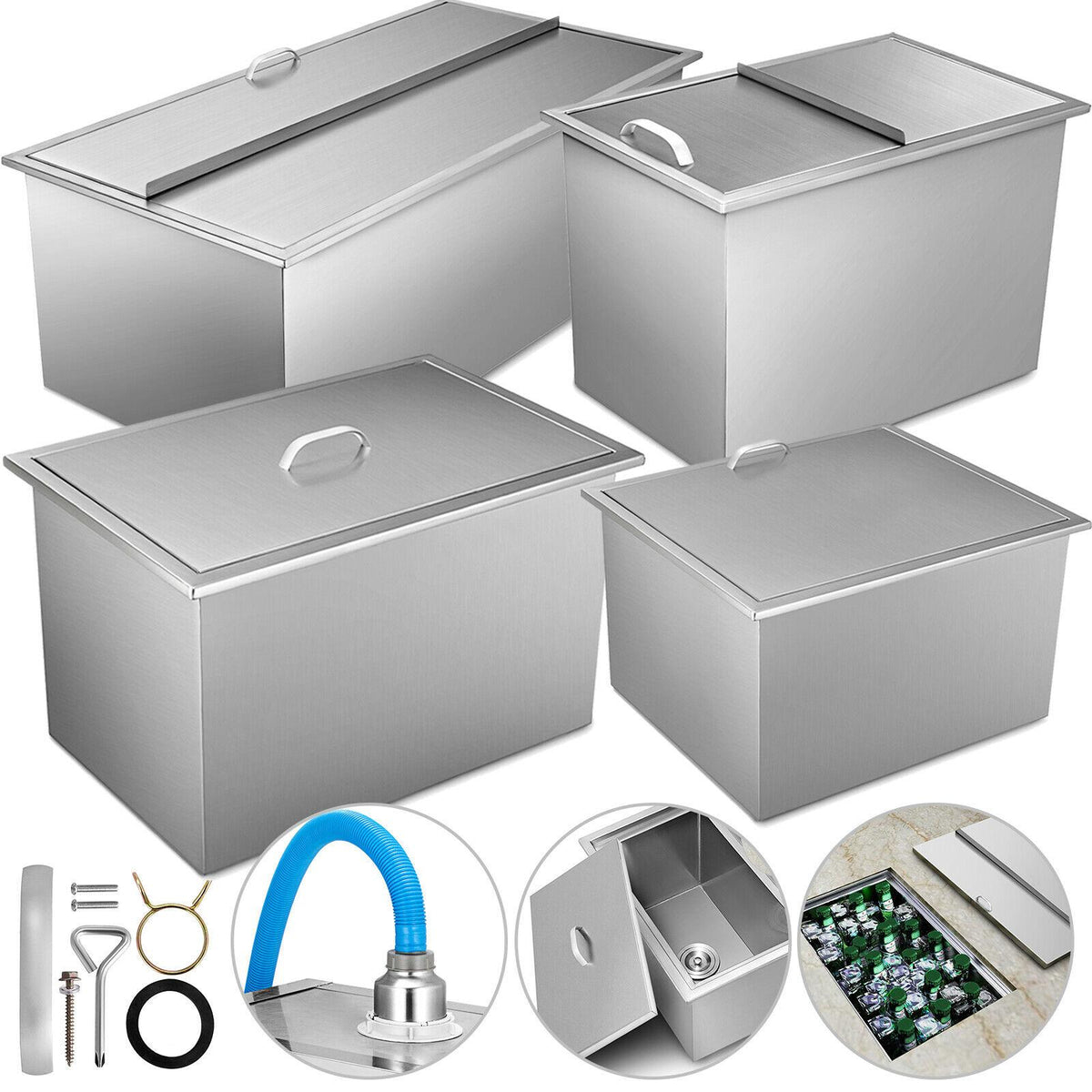 7 Sizes Drop In Ice Chest Bin Boxes W/ Cover Stainless Steel Outdoor/Indoor 304