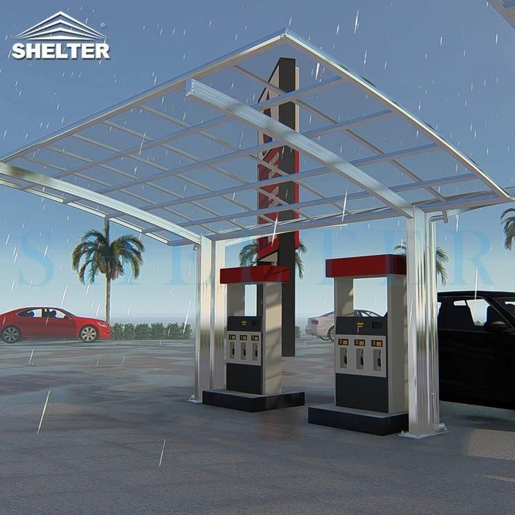 Wholesale Arched Roof Drive Thru/EV stand carport/Toll Gate Polycarboante Cover