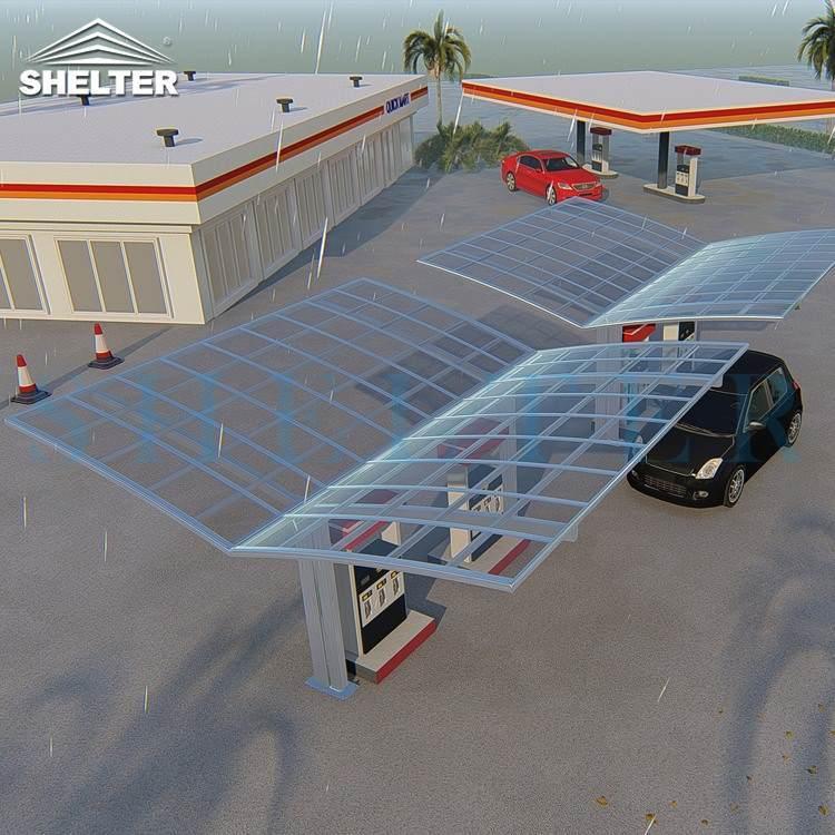 Wholesale Arched Roof Drive Thru/EV stand carport/Toll Gate Polycarboante Cover