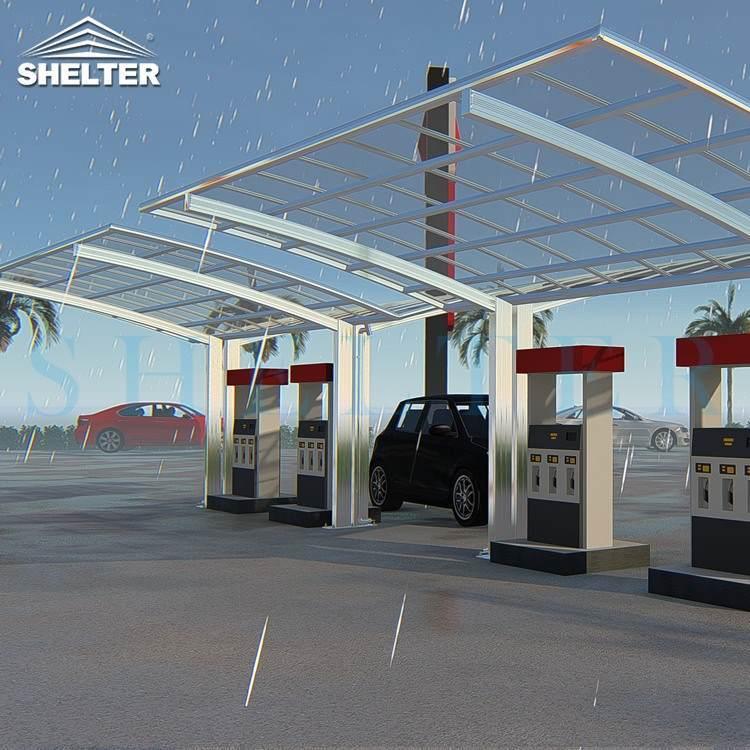 Wholesale Arched Roof Drive Thru/EV stand carport/Toll Gate Polycarboante Cover