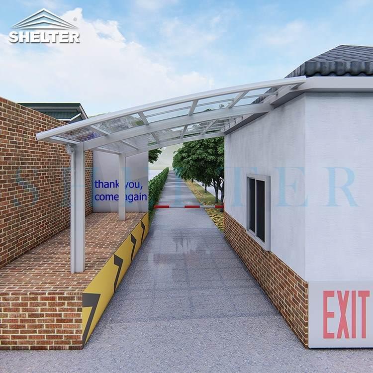 Wholesale Arched Roof Drive Thru/EV stand carport/Toll Gate Polycarboante Cover