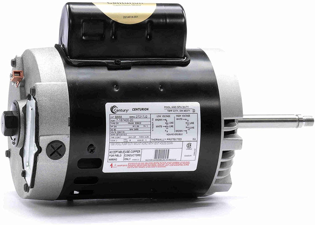 AO Smith/Century Electric Pool Cleaner Replacement (Letro), PSC, No Base, Fits Pump #LA01N (March 1997 to Present), 0.75HP, 3450RPM, 230/115V, 6.5/13.0 AMPS, 1.5SERVICE Factor, Round Flange