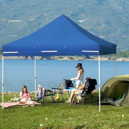 10x10ft Pop up Gazebo with 4 Height and Adjust Folding  Awning -300' Blue - Col
