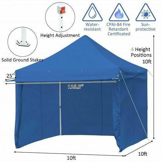 10x10ft Pop up Gazebo with 4 Height and Adjust Folding  Awning -300' Blue - Col
