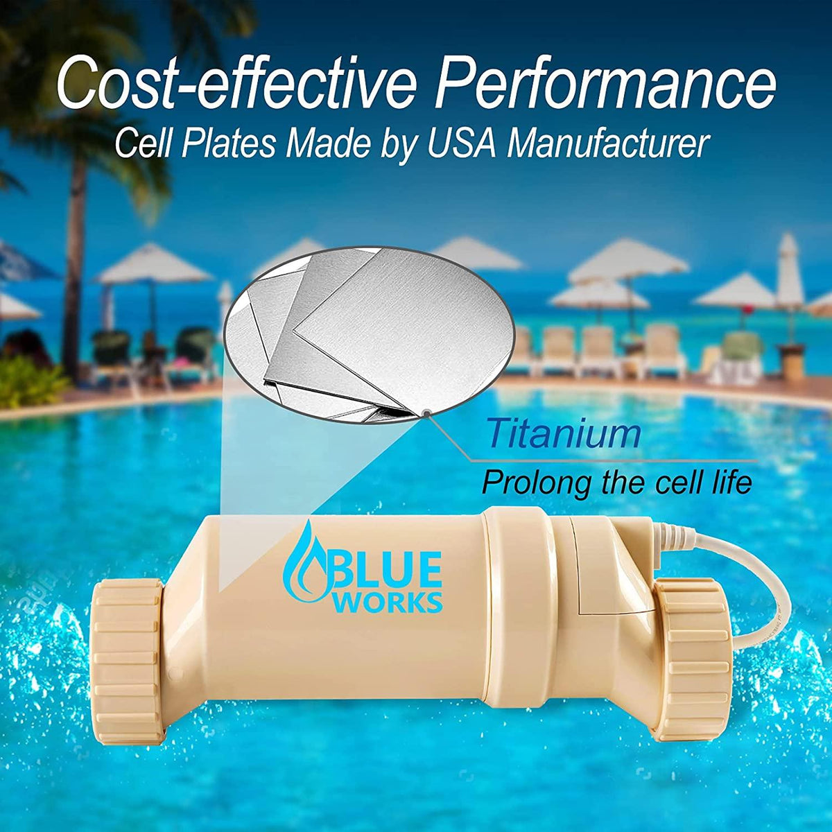 BLUE WORKS Salt Cell Model Number: BLW1H, Compatible with Hayward Aquarite Salt Cell Model Number: T-Cell-3 for Salt Pool | Cell Plates Made by USA Manufacturer