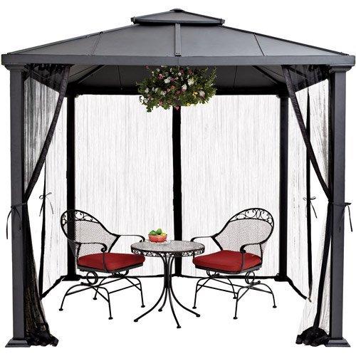Metal Steel Patio Gazebo Luxury Hard Top Curtains Netting Rust Resistant 8' x 8'