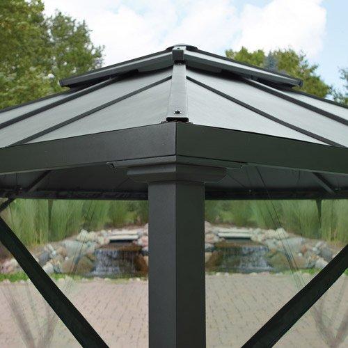 Metal Steel Patio Gazebo Luxury Hard Top Curtains Netting Rust Resistant 8' x 8'