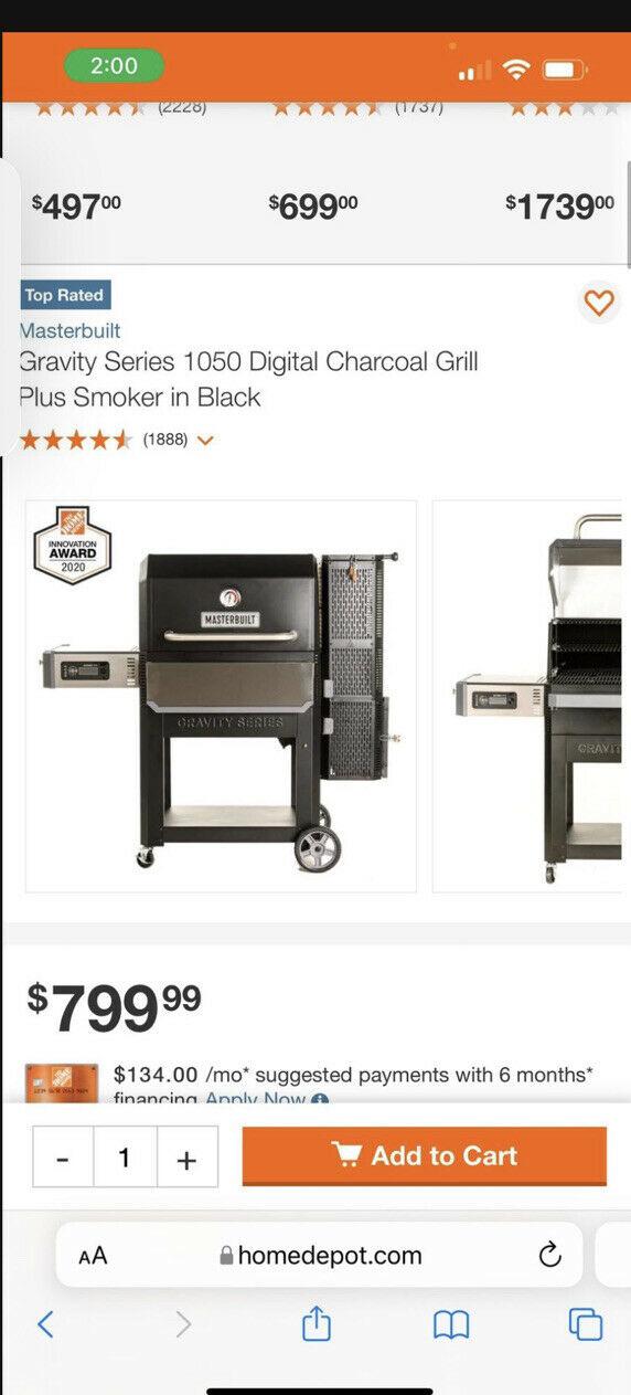 Masterbuilt Gravity Series 1050 Digital Charcoal Grill with Smoker - Black