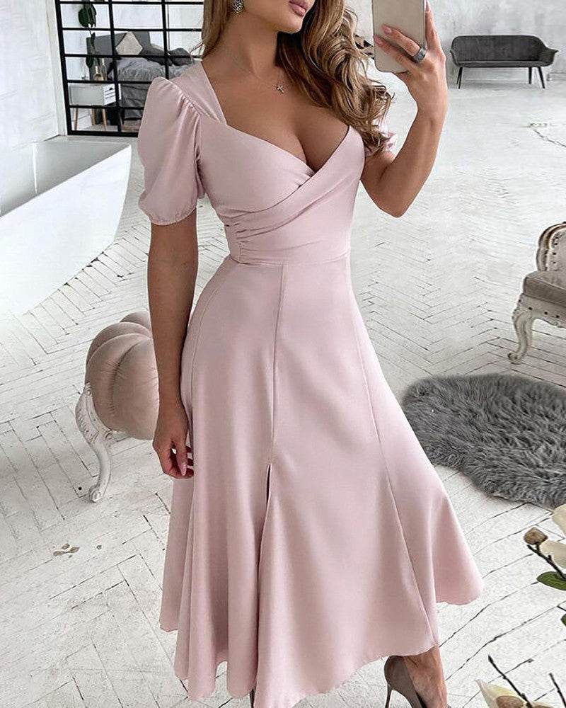 Short Sleeve Backless Ruched Casual Dress
