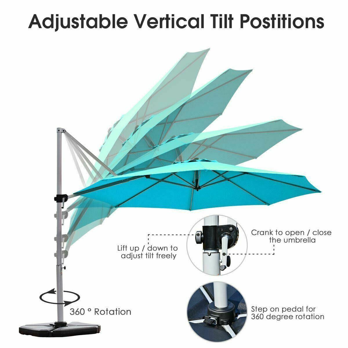 Modern Blue 11' Patio Offset Cantilever Umbrella 360° Rotation Aluminum Tilt