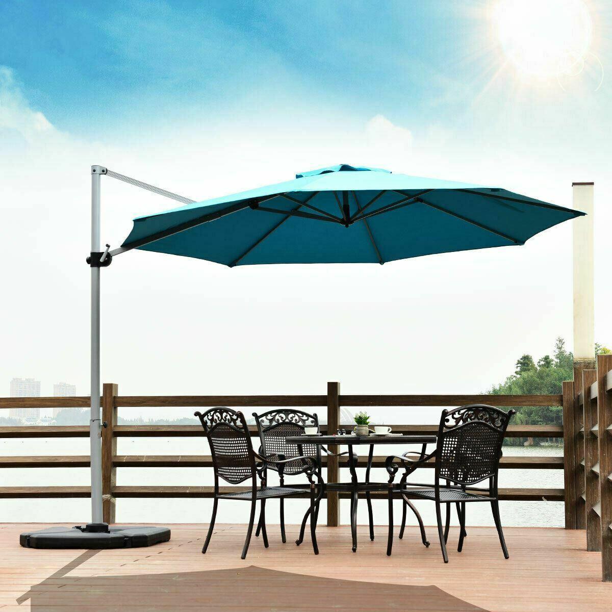 Modern Blue 11' Patio Offset Cantilever Umbrella 360° Rotation Aluminum Tilt
