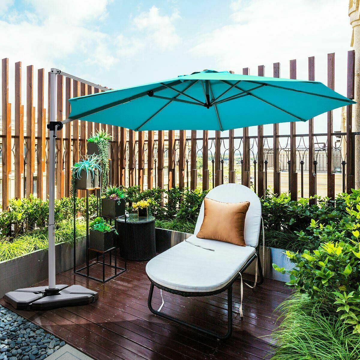 Modern Blue 11' Patio Offset Cantilever Umbrella 360° Rotation Aluminum Tilt