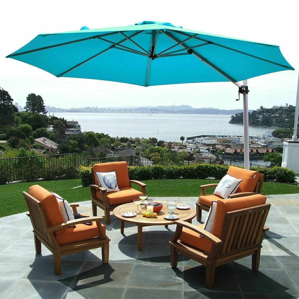 Modern Blue 11' Patio Offset Cantilever Umbrella 360° Rotation Aluminum Tilt