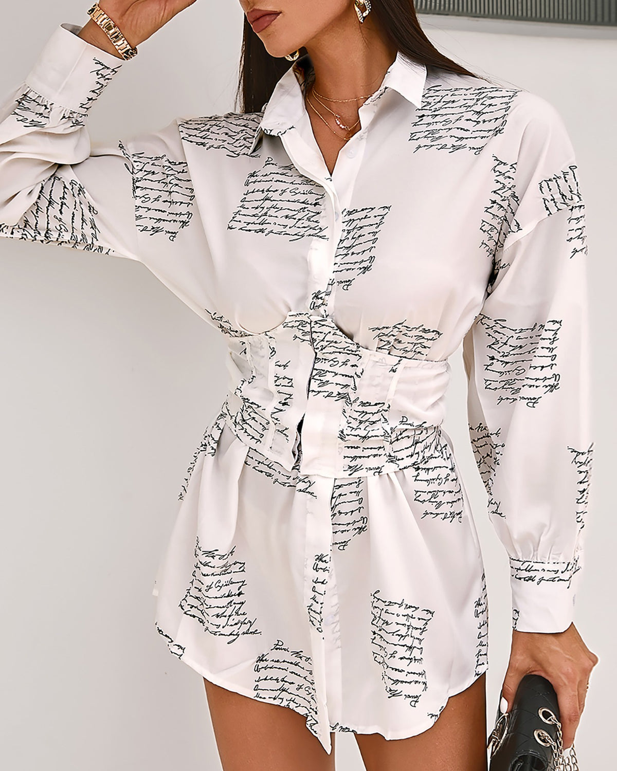 Turn-down Collar Letter Print Buttoned Shirt Dress