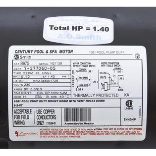 Motor, Century, 1.0hp, 230v, 2-Spd, 56Jfr, C-Face Threaded