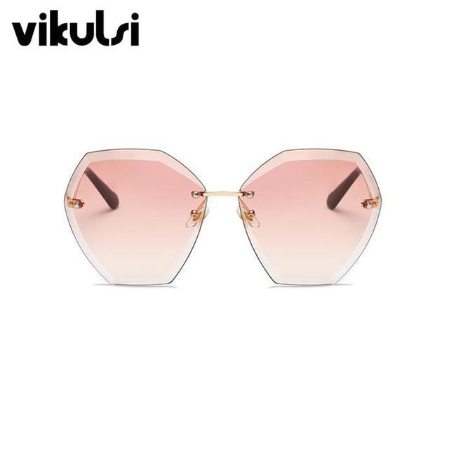 Sunglasses - Elegant Optics Rimless Lunette Femme Oversized Famous Brand Designer Lady Sunglasses