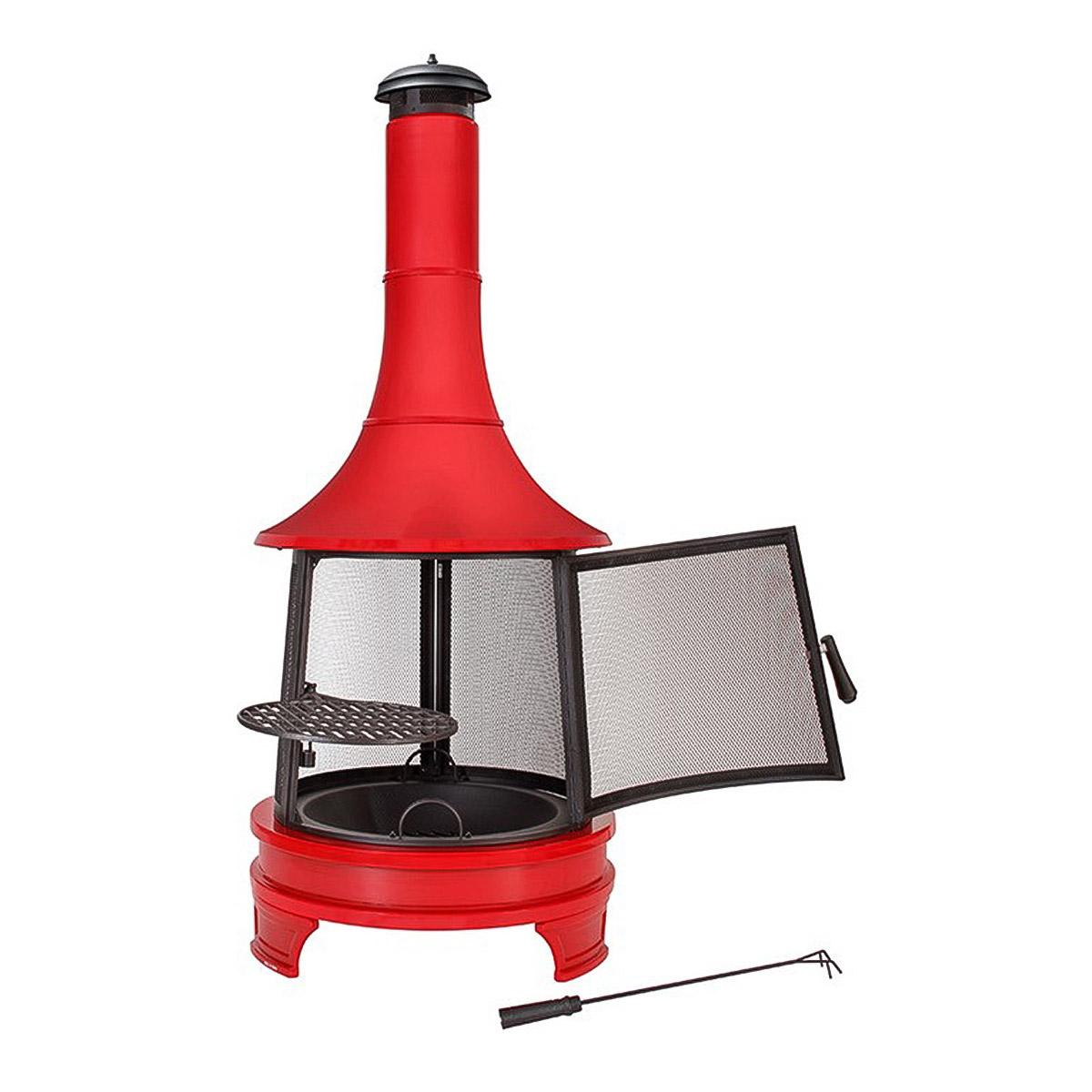 Outdoor Fireplace with Cooking Grill (C) Chiminea Solid Steel Construction