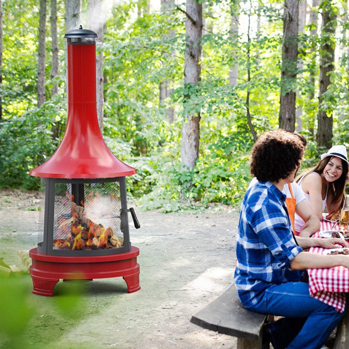 Outdoor Fireplace with Cooking Grill (C) Chiminea Solid Steel Construction