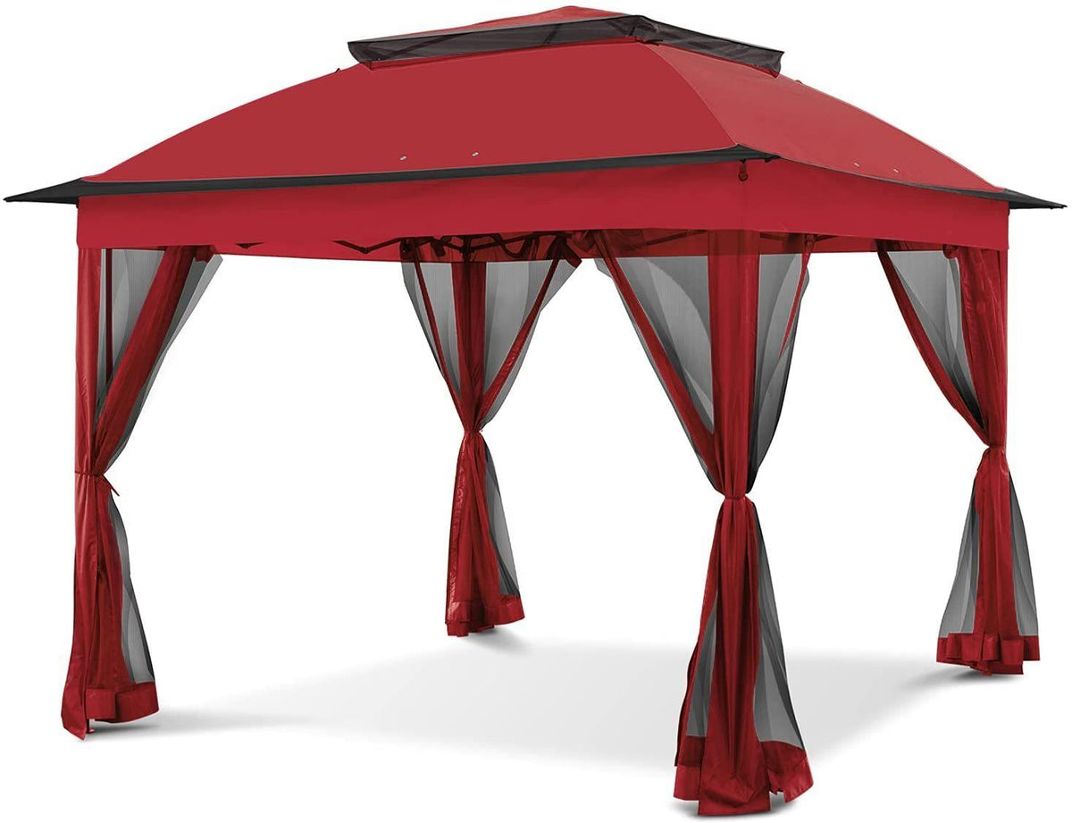 11'x11' Red Outdoor 2-Tier Vented Canopy Steel Gazebo BBQ Party Tent