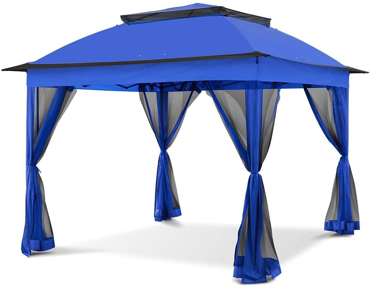 11'x11' Blue Outdoor 2-Tier Vented Canopy Steel Gazebo BBQ Party Tent