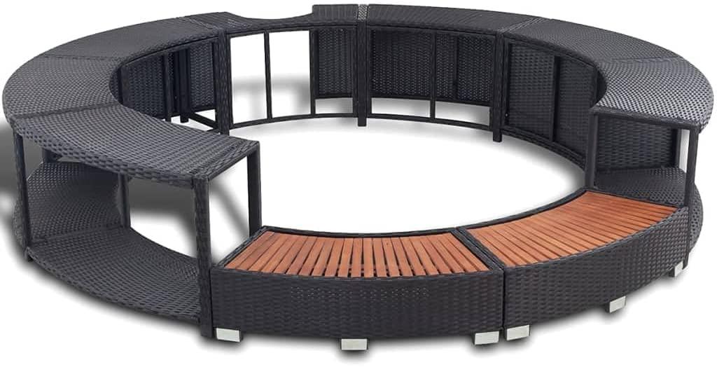 NusGear Spa Surround Poly Rattan Black, Frame: Powder-Coated Steel + Eucalyptus Tropical Hardwood -454