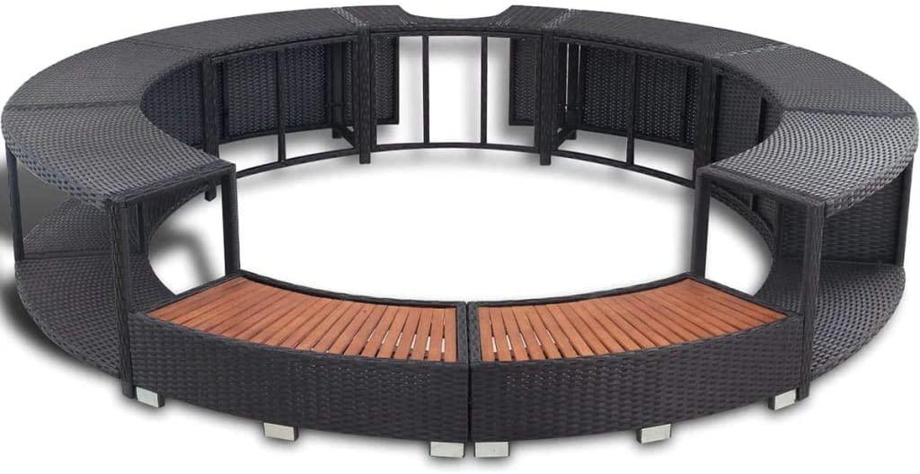 NusGear Spa Surround Poly Rattan Black, Frame: Powder-Coated Steel + Eucalyptus Tropical Hardwood -454