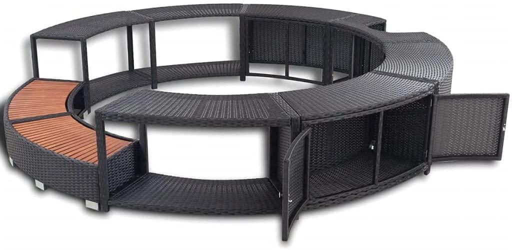 NusGear Spa Surround Poly Rattan Black, Frame: Powder-Coated Steel + Eucalyptus Tropical Hardwood -454