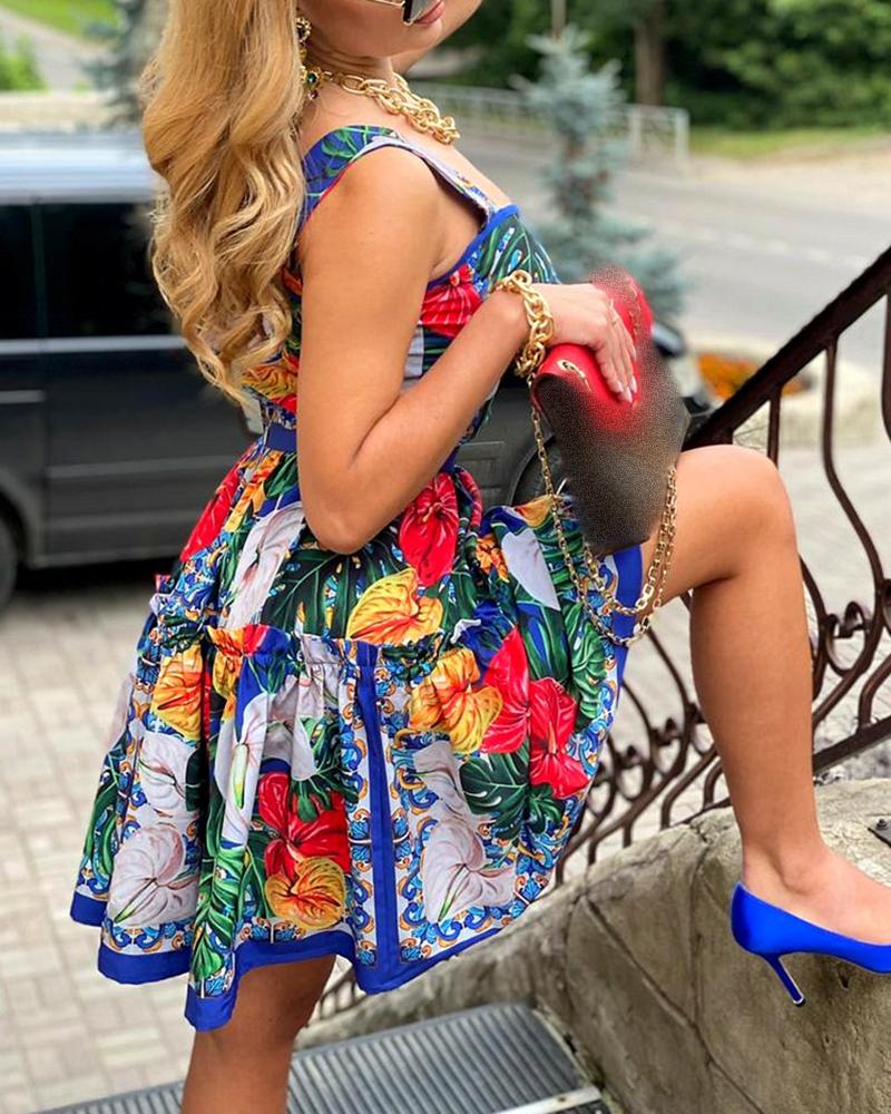Tropical Print Tank Top & Midi Skirt Set