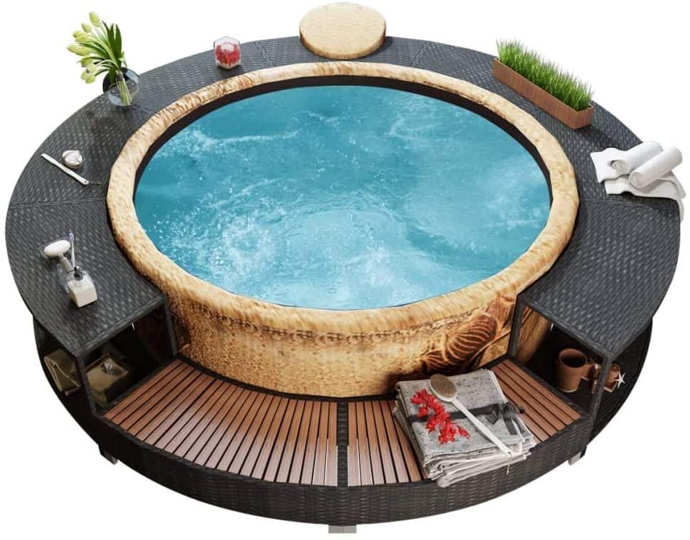 INLIFE Spa Surround Poly Rattan Black Garden Outdoor Patio Massage Hot Tub for Indoor Outdoor