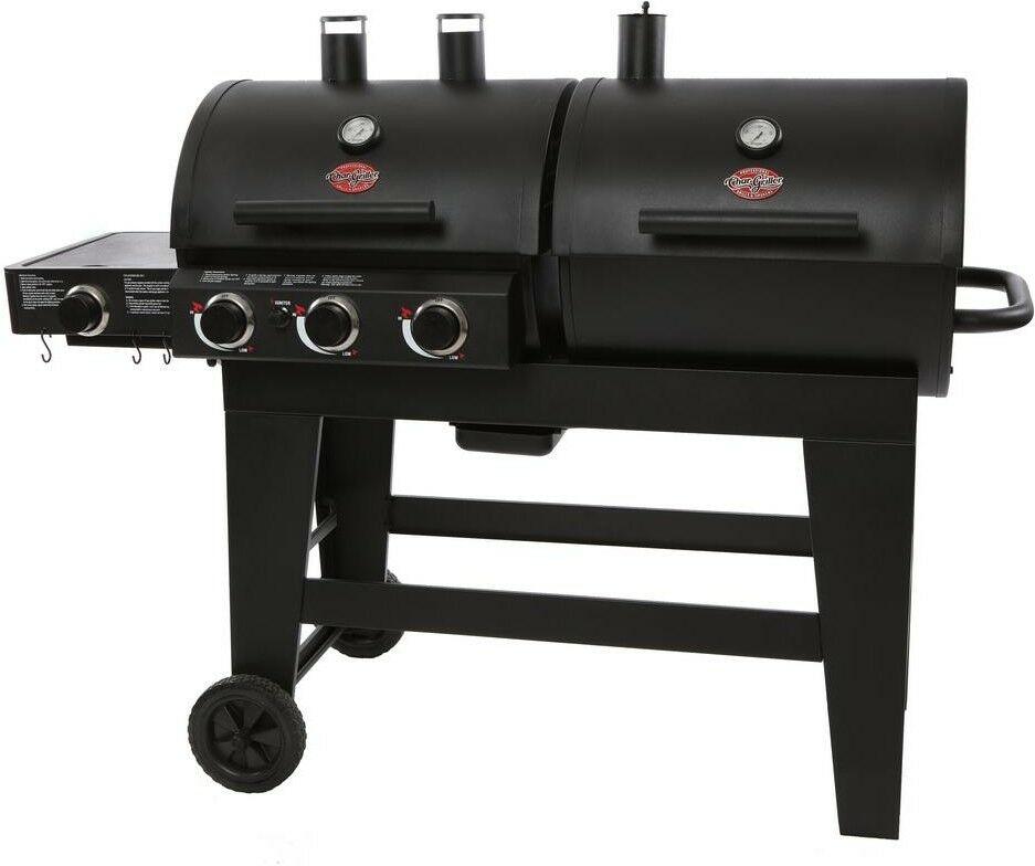3-Burner Gas and Charcoal Grill Side Burner 52,800 BTU BBQ Barbecue Black NEW