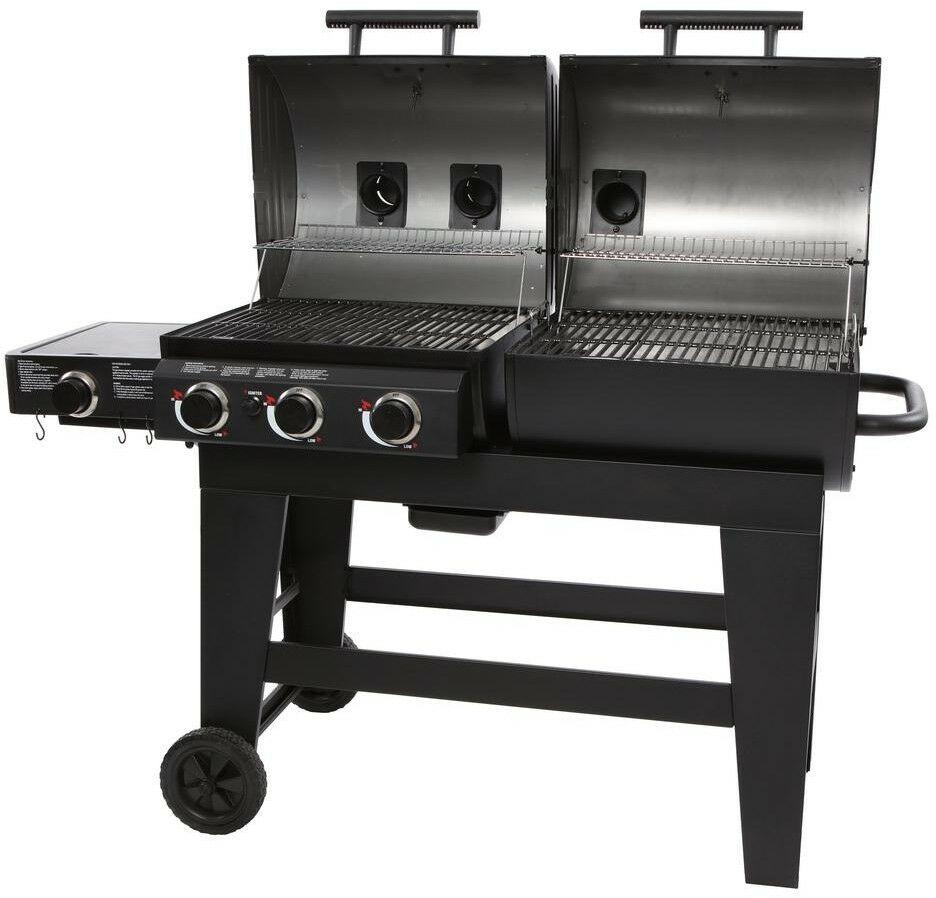 3-Burner Gas and Charcoal Grill Side Burner 52,800 BTU BBQ Barbecue Black NEW