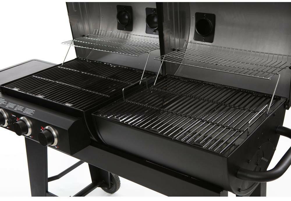 3-Burner Gas and Charcoal Grill Side Burner 52,800 BTU BBQ Barbecue Black NEW