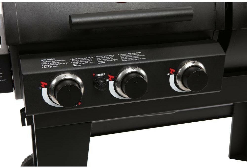 3-Burner Gas and Charcoal Grill Side Burner 52,800 BTU BBQ Barbecue Black NEW