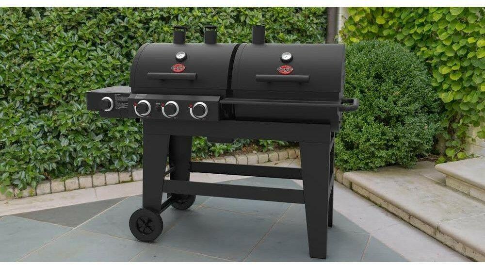 3-Burner Gas and Charcoal Grill Side Burner 52,800 BTU BBQ Barbecue Black NEW