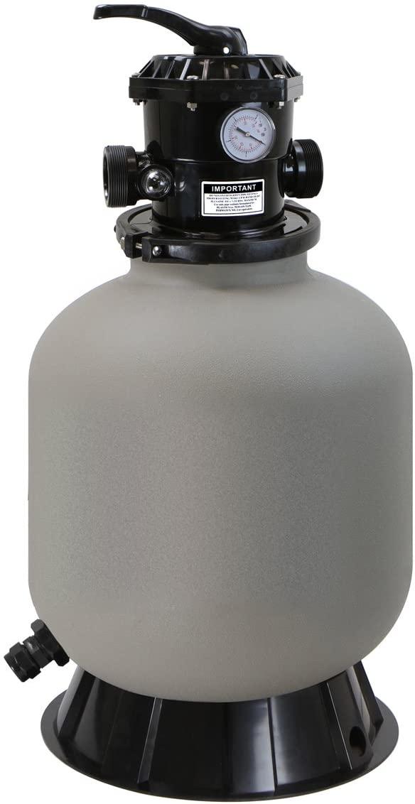 75139-V 16" Above Inground Swimming Sand System with 7-Way Port Valve Pool Filter up to 21,000 Gallons with Stand, Grey