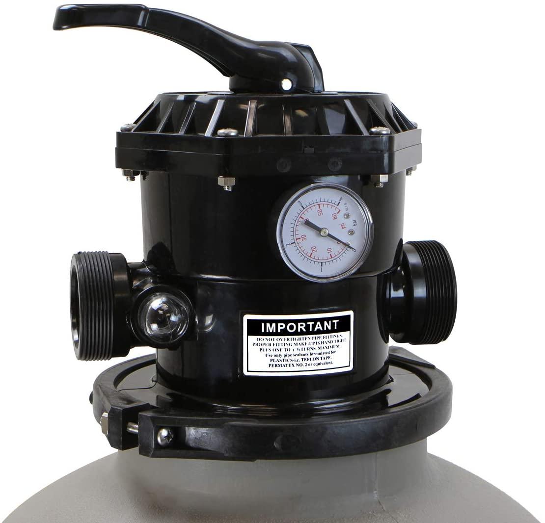75139-V 16" Above Inground Swimming Sand System with 7-Way Port Valve Pool Filter up to 21,000 Gallons with Stand, Grey