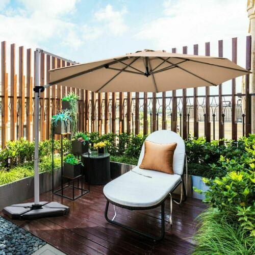 Modern Beige 11' Patio Offset Cantilever Umbrella 360° Rotation Aluminum Tilt-