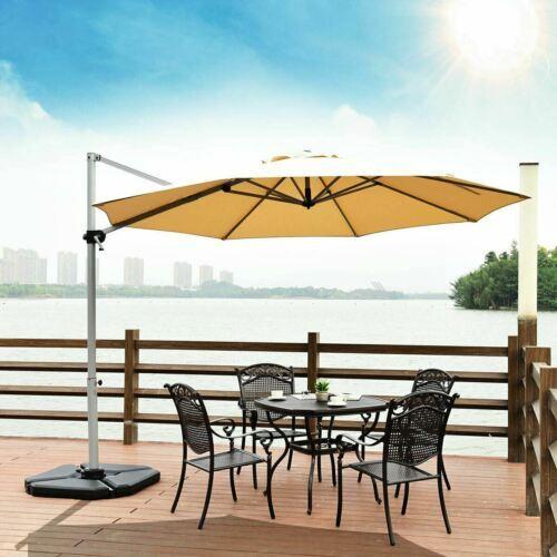 Modern Beige 11' Patio Offset Cantilever Umbrella 360° Rotation Aluminum Tilt-