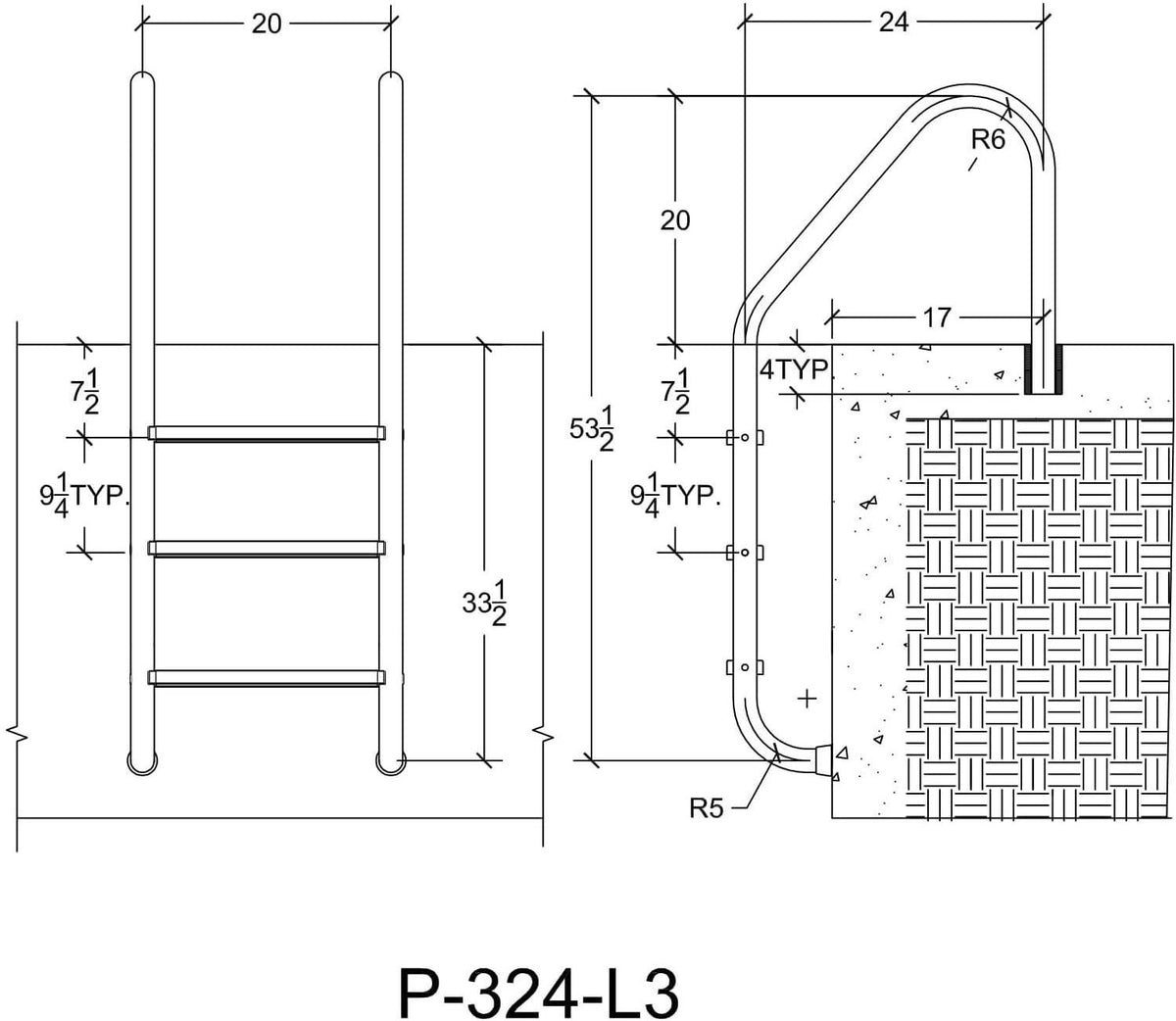SAFTRON P-324-L3-W 3 Step High Impact Polymer Finish Inground Pool Ladder, White
