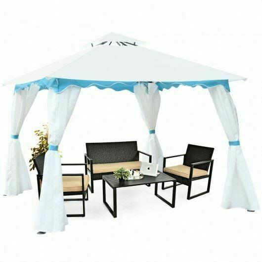 Durable 2-Tier 10' x 10' Patio Gazebo Canopy Tent w/Side Walls