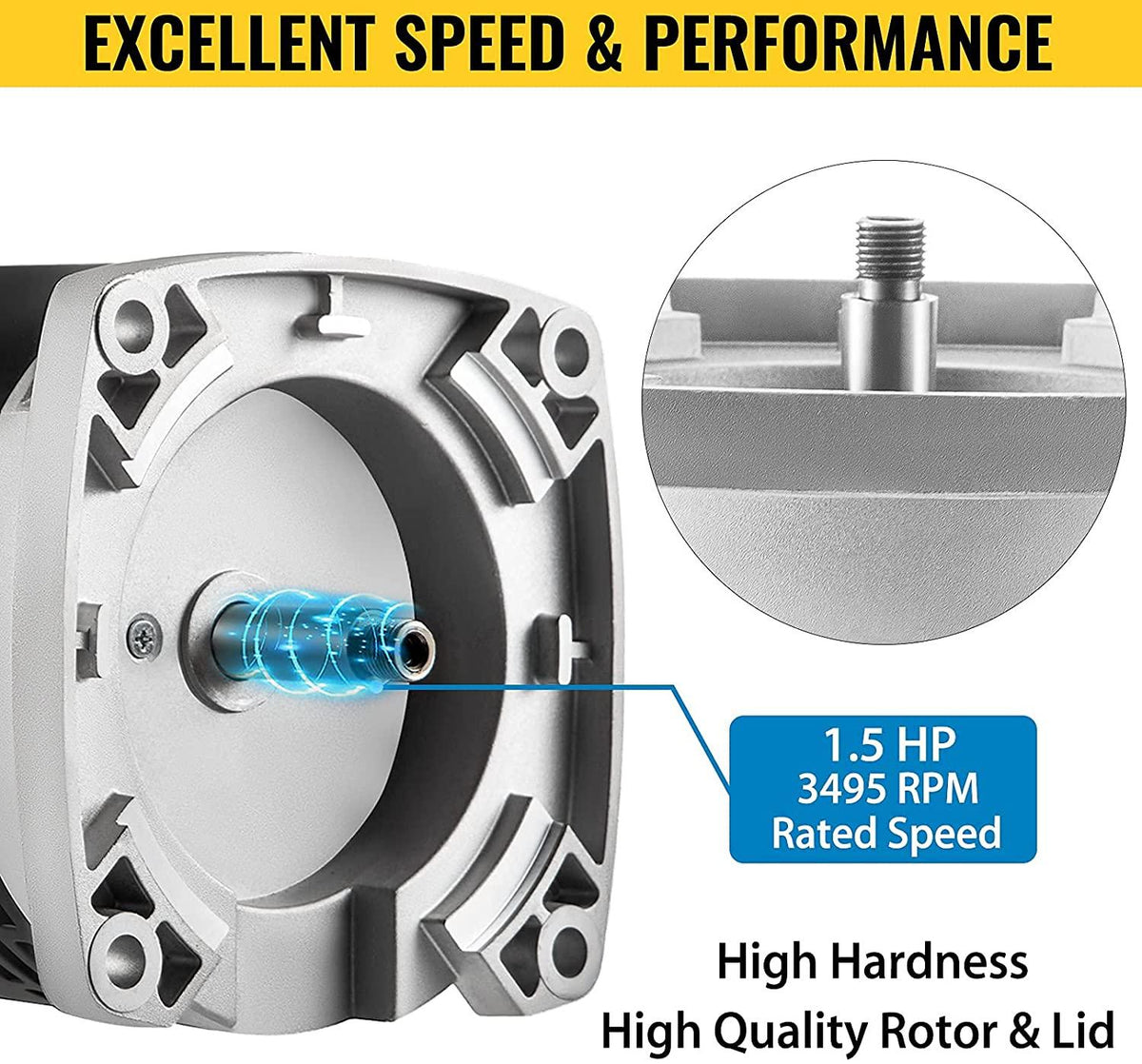 VEVOR 1.5 HP, 3495 RPM, 1 Speed, 230/115 Volts, 9.88/19.75 Amps, 1.47 Service Factor, 56Y Frame, PSC, ODP Enclosure, Square Flange Pool Motor, Swimming Pool Pump Motor, Replacement Pool Motor Kit
