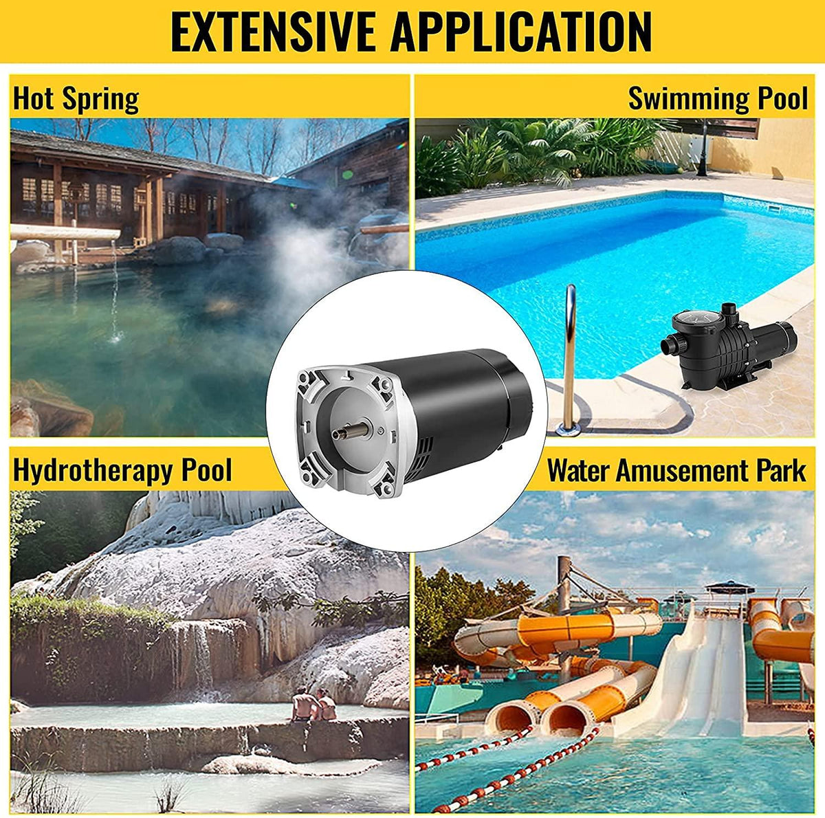VEVOR 1.5 HP, 3495 RPM, 1 Speed, 230/115 Volts, 9.88/19.75 Amps, 1.47 Service Factor, 56Y Frame, PSC, ODP Enclosure, Square Flange Pool Motor, Swimming Pool Pump Motor, Replacement Pool Motor Kit