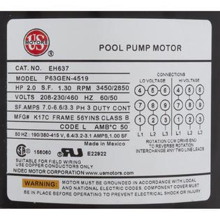 Motor, /USMtr, 2.0hp 208-230/460v, 1-Spd 56Yfr, SQFL, Full