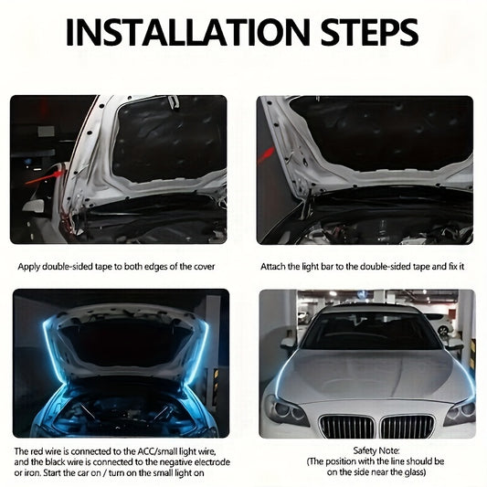 1.5M/70.87in Car LED Hood Light Universal Daytime Running Light Flexible Scan Light Strip Car Decoration Atmosphere Light White Ice Blue Waterproof