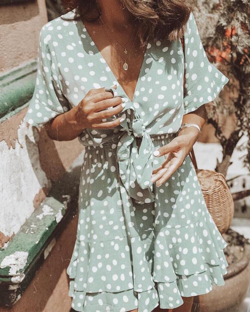 Polka Dot V Neck Mini Dress