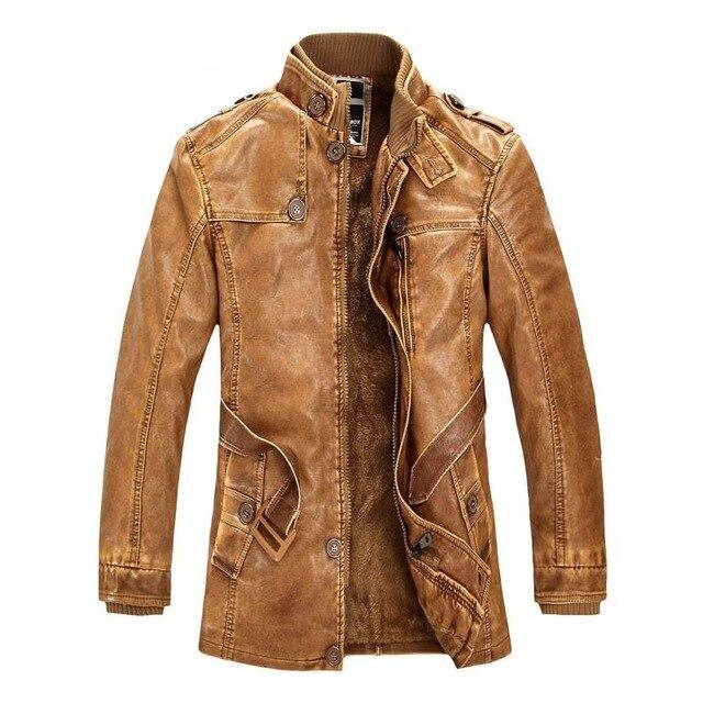 Men Faux Leather Warm Wool Fur Coat